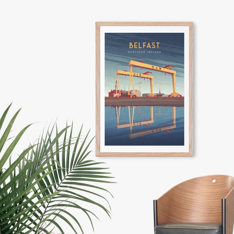 Beltz Nordirland Reiseplakat, Samson und Goliath Cranes, Queen's Island, Harland und Wolff, irischer Reisedruck, Wandkunst gerahmt Bild 5