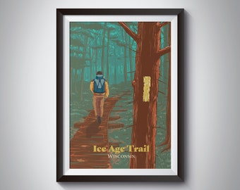 Ice Age Trail Wisconsin Poster, USA Travel Print, Long Distance Hiking, Thru Hike, Appalachian, Pacific Crest, John Muir, Backpacking, Hiker