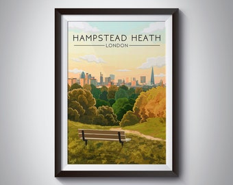 Hampstätte Heath Poster, London Park Poster, London Park Poster, Gouvernement Oak, Highgate, London Skyline, Wandkunst, Wahrzeichen, Teiche, Hyde Park