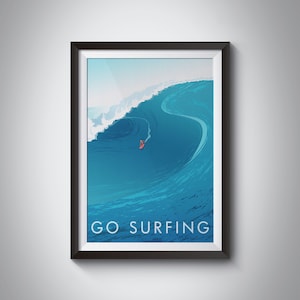 Go Surfing Print, Travel Poster, Outdoor Adventure, Hobbies, Gift for Surfers, Ocean Beach Waves, Wild Swimming, Hiking, Vintage Surf Poster