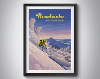 Revelstoke Ski Resort Poster, British Columbia Canada Travel Poster, Mountain Resort Print, Wall Art, Framed Print, Vintage Ski Poster, Gift