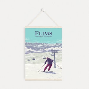 Flims Ski Resort Poster, Switzerland, Flims Laax Falera, Imboden Region, Snowboarding, Vintage Travel Print, Retro Skiing Art, Swiss Alps image 2