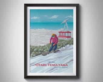 Otaru Tenguyama Snowboarding Poster, Hokkaido Japan Travel Print, Otaru City,  Otaru Tenguyama Ropeway, Vintage Ski Resort Poster, Niseko