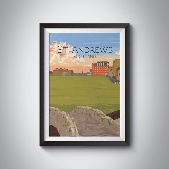 St Andrews Travel Poster, Scotland Wall Art, Golf Course, Swilcan
