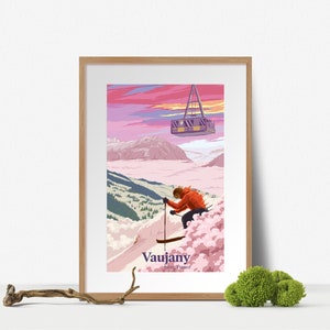 Vaujany Ski Resort Poster, French Alps, France, Vintage Skiing Print, Snowboarding, Isere, Gift Skier, Alpe d'Huez, Oz, Ski Wall Art Decor image 5