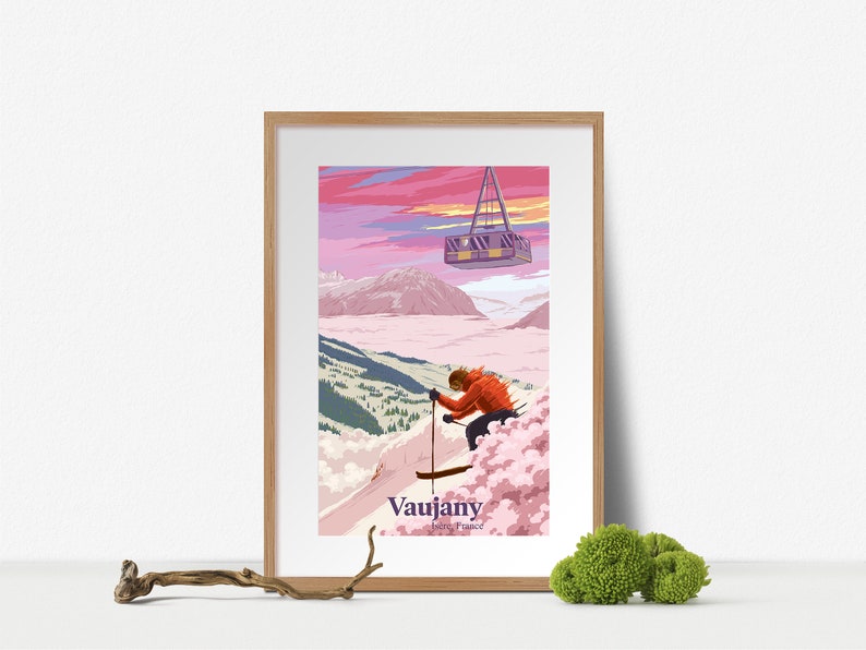 Vaujany Ski Resort Poster, French Alps, France, Vintage Skiing Print, Snowboarding, Isere, Gift Skier, Alpe d'Huez, Oz, Ski Wall Art Decor image 5