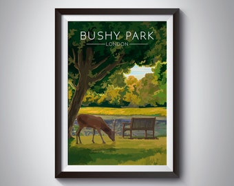 Bushy Park London Poster, Travel Print, Royal Parks, Hampton Court Palace, Richmond Upon Thames, Kingston, Teddington, East Molesey, Art