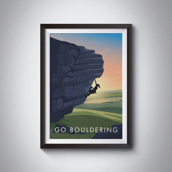 Go Bouldering Art Print, Travel Poster, Rock Climbing, Outdoor Adventure, Mountains, Hiking, Mountaineering, Vintage Travel Gift, Retro Art