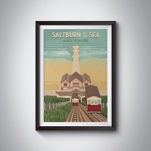 Saltburn by the Sea Travel Poster, Yorkshire Seaside Print, Saltburn Funicular, Whitby, Hartlepool, Retro Wall Art, Railway Print, Gift