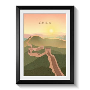 China Minimal Travel Poster, Great Wall Of China, Travel Artwork, Asia Wall Art, Beijing, East Asia, Shanghai, Travel Gift, Hiking, Holiday