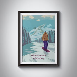 Skiliftkarussell Winterberg Snowboarding Poster, Winterberg Germany Travel Print, Vintage Ski Resort Poster, Skiing Wall Art Gift, Retro