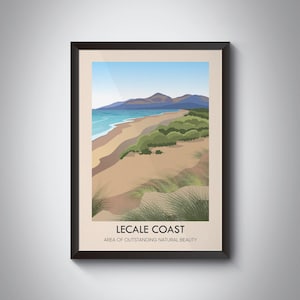 Lecale Coast AONB Travel Poster,  Northern Ireland, Lecale Peninsula, County Down, Beach, Strangford Lough, Vintage Travel Print, Retro Art