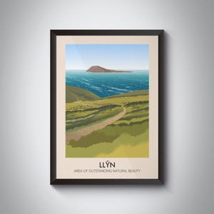 Llyn AONB Travel Poster, Wales, Caernarfonshire, LlÅ·n Peninsula, Anglesey, Coastline, Bardsey Island, Vintage Travel Print, Welsh Art Print