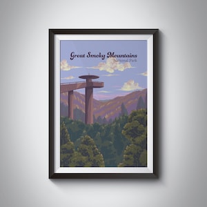 Great Smoky Mountains National Park Poster, Clingmans Dome, Tennessee, North Carolina, Appalachian Trail, Vintage Travel Print, Framed Art