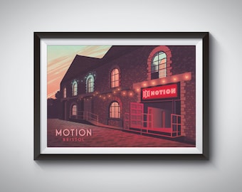 Motion Nightclub Bristol Travel Poster, Architecture Print, Avon Street, River Avon, Bristol Wall Art, Lakota, Thekla, Dance Music, Festival