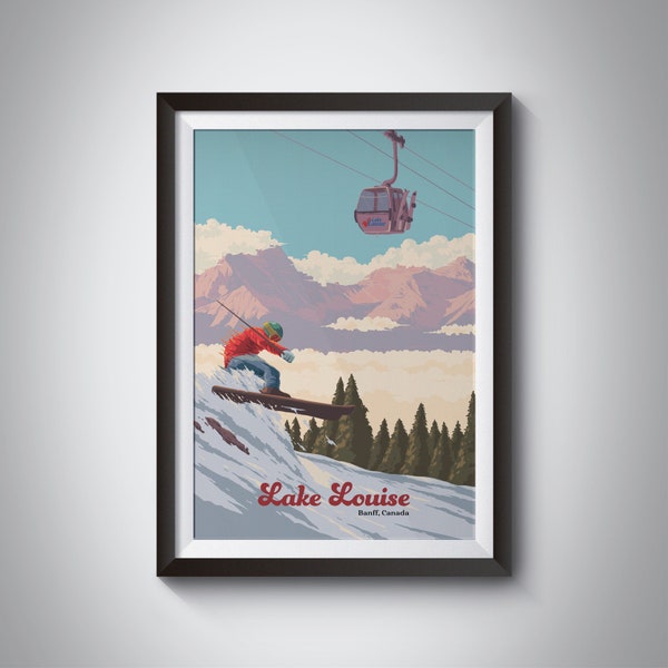 Lake Louise Ski Resort Poster, Banff National Park Art, Canada Travel Print, Sunshine Village, Mount Norquay, Alberta, Vintage Skiing Print