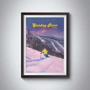 Sunday River Ski Resort Poster, Maine USA Travel Print, Sugarloaf Mountain Resort, New England, Retro, Snowboarding, American Ski Resort