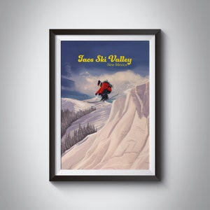 Taos Ski Valley Poster, New Mexico, USA Travel Poster, Taos Ski Resort, Taos Country, Vintage Ski Print, Snowboarding, Wheeler Peak, Retro