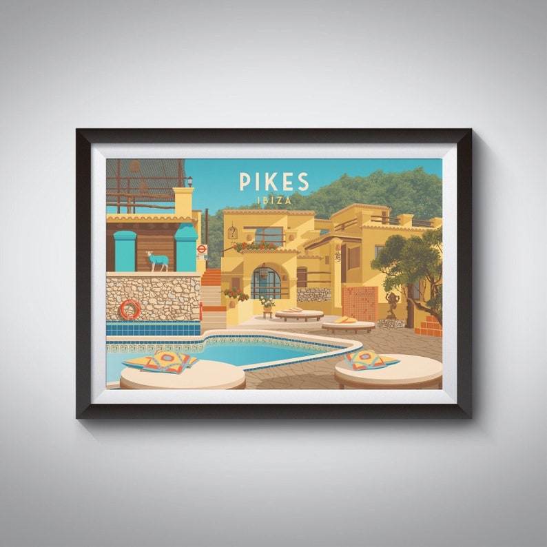 Cartel de la discoteca Pikes Ibiza, Hotel Pikes, Cartel de viaje de Ibiza, Space Ibiza, Tony Pike, Amnesia, Privilege, Cafe Mambo, España, San Antonio imagen 1