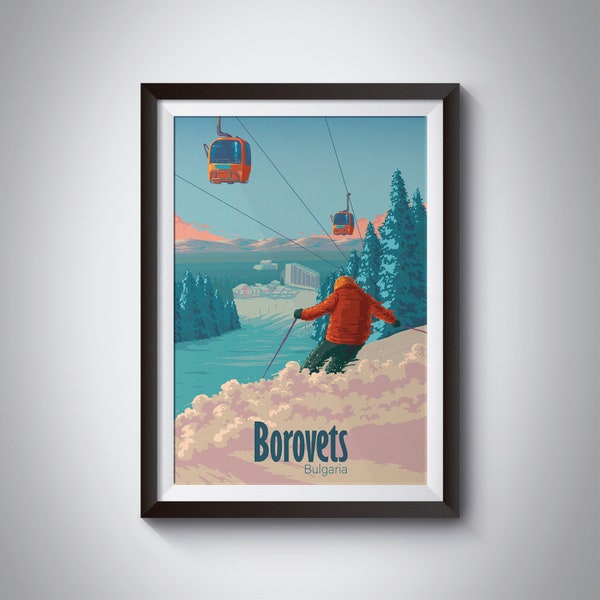 Borovets Ski Resort Poster, Bulgaria Travel Print, Skiing Wall Art, Bulgarian, Ski Gondola Print, Rila Mountains, Bansko, Snowboarding, Gift