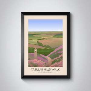 Tabular Hills Spaziergang Poster, Fernweg Reise-Druck, Cleveland Way Nationaler Weg Kunst, Yorkshire Wandern, Scar Borough, Wanderwandkunst