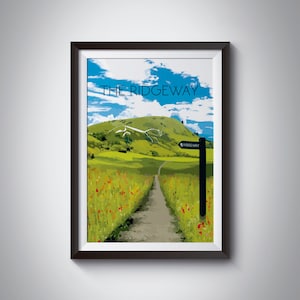 The Ridgeway National Trail Poster, National Park Print, Ivinghoe Beacon, Chilterns, White Horse of Uffington, Hiking Gift, Wall Art Gift