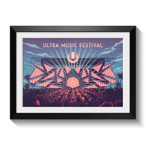 Ultra Music Festival Poster, Miami Florida Travel Print, Electronic Music, Dance Music Festival, Ultra Miami, Framed Wall Art, EDM Art