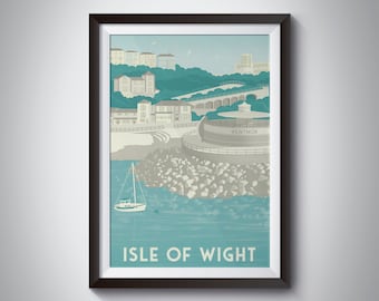 Isle of Wight Poster, Ventnor Travel Print, Seaside Art, Wall Decor, Retro Art Deco, Souvenir, Beach, Sailing, Fishing, British, UK, Gift
