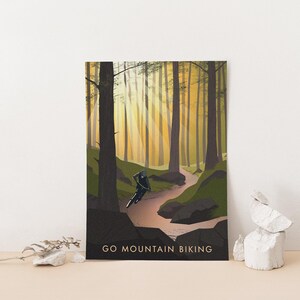 Go Mountain Biking Print, Vintage Travel Poster, Hobbies, Cycling, Outdoor Pursuits, Extreme Sports, Bicycle Wall Art, Biking Gift, Nature image 2