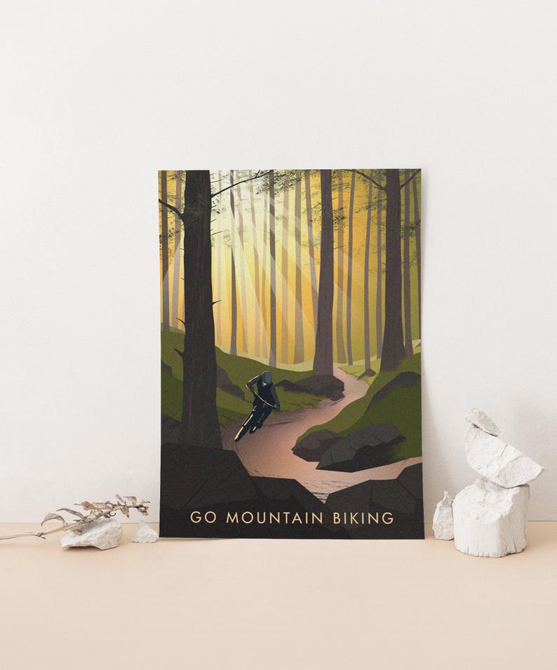 Go Mountain Biking Print, Vintage Travel Poster, Hobbies, Cycling, Outdoor Pursuits, Extreme Sports, Bicycle Wall Art, Biking Gift, Nature image 2
