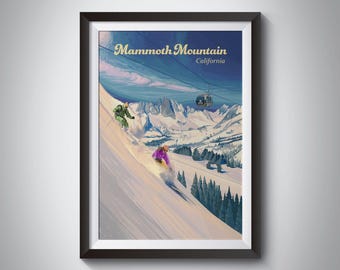 Mammoth Mountain Ski Resort Poster, California Travel Poster, Skiing Print, Vintage Ski Poster, Mammoth Lakes, Snowboarding, Framed Print