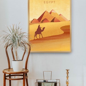 Ägypten Minimal Reise Poster, Pyramiden von Gizeh, Retro Wand Kunst, Kairo, Vintage Reise Druck, Minimal Illustration, gerahmter Druck, Geschenk Bild 4