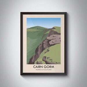 Cairn Gorm Munros Of Scotland Travel Poster, Scottish Highlands, Mountains, Hiking, Cairngorms National Park, Vintage Print, Munro Bagging