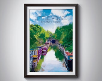 Little Venice, Regents Canal Poster, London, Narrowboat Art, Houseboat Gift, Grand Union, Maida Vale, Boating, Barging, Canalware, Print
