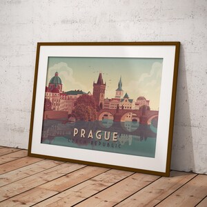 Prague Travel Poster, Czech Republic, Charles Bridge, Vltava River, Gothic Architecture, Vintage Travel Print, Eastern Europe, Interrail image 5