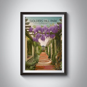 Golders Hill Park Poster, London Travel Poster, Golders Green, Pergola, Butterfly House, Hampstead Heath, Wall Art Print Gift, Highgate