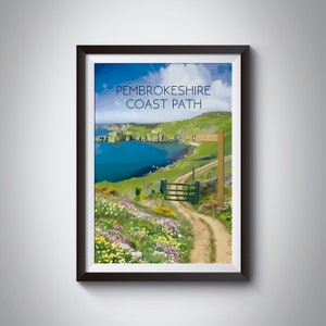 Pembrokeshire Coast Path Poster, National Trail Print, Southwest Wales, Coastal, National Park Poster, Welsh, Wales Travel Poster, Hiking