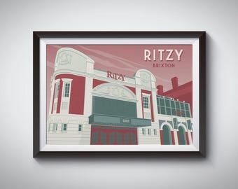 Ritzy Brixton Poster, Art Deco Print, Wall Art, London Architecture, Painting, Cinema, South London, Vintage, Brixton Village, Picturehouse