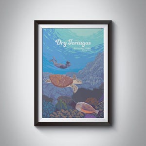Plakat z Parku Narodowego Dry Tortugas, wydruk z podróży na Florydę, Florida Keys, West Key, nurkowanie z rurką, plakat podróżniczy w stylu vintage, Fort Jefferson, nurkowanie