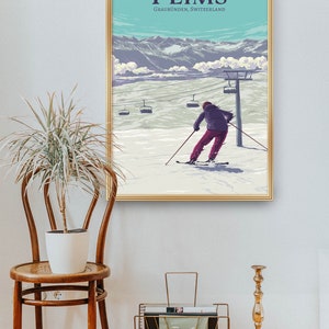 Flims Ski Resort Poster, Switzerland, Flims Laax Falera, Imboden Region, Snowboarding, Vintage Travel Print, Retro Skiing Art, Swiss Alps image 4