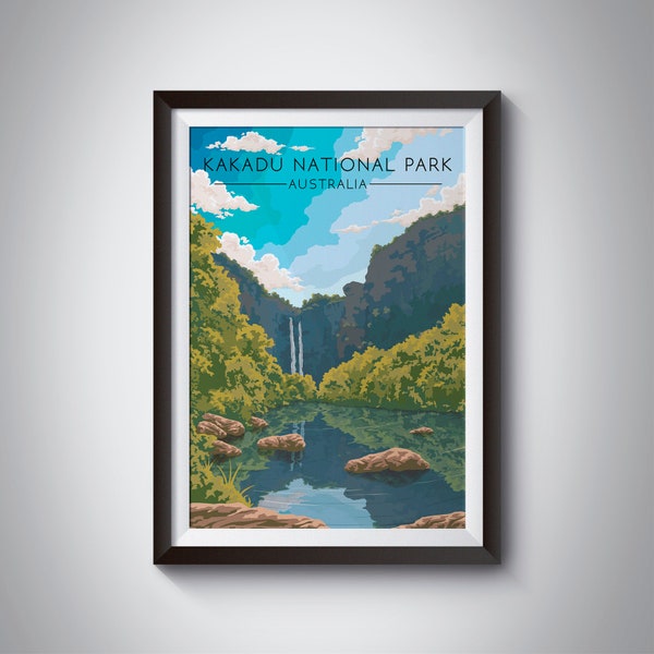 Kakadu National Park Poster, Australia Travel Print, Northern Territory, Twin Falls, Jim Jim Falls, Wall Art, Nature, Aussie Gift, Vintage