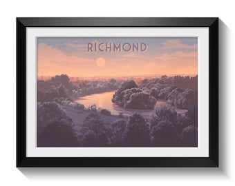 Richmond Hill London Poster, Thames View Wall Art Print, Historic UK Travel Decor, Richmond Park and River Landscape Artwork