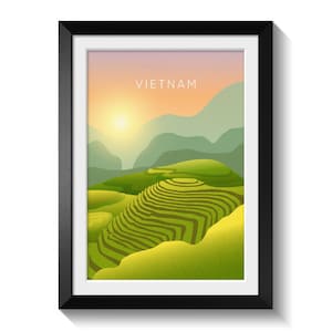 Vietnam Travel Poster, Minimalist Travel Print, Rice Fields, Rice Terraces, Southeast Asia, Hanoi, Ho Chi Minh City, Framed Wall Art Gift