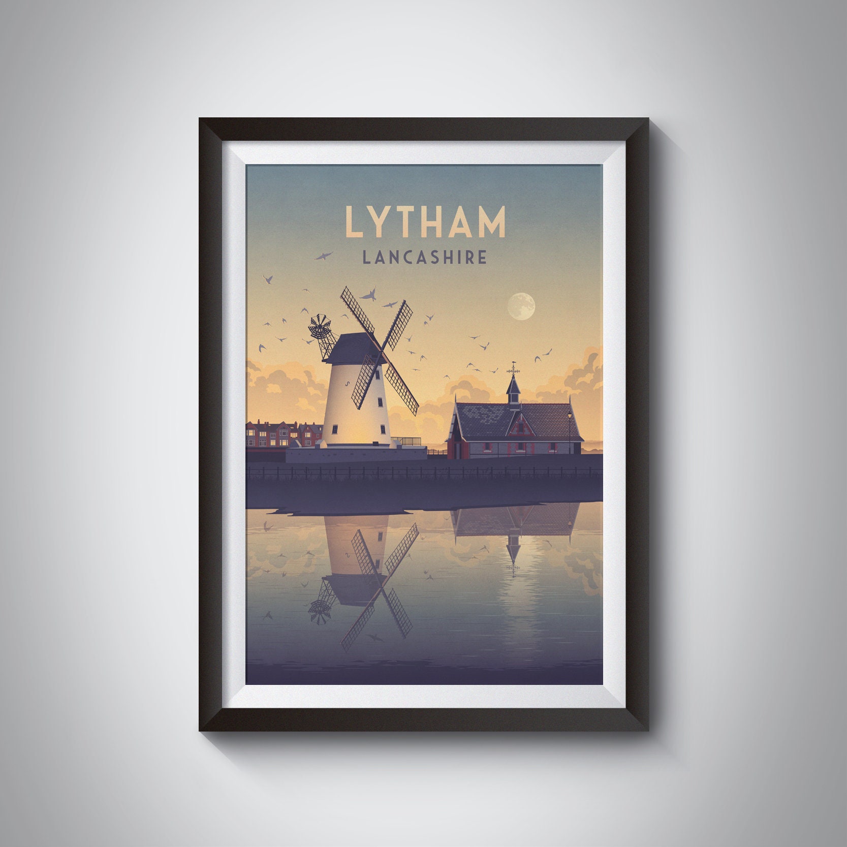 Lytham Travel Poster, Lancashire, Windmill, Seaside, Lytham St Annes, Fylde Coast, Blackpool, Vintage Travel Print, Retro Art, UK Holiday