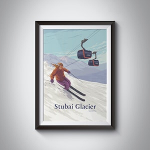 Stubai Glacier Ski Resort Poster, Austria Travel Print, Tyrolean Alps, Tirol, Stubaier-Gletscher, Neustift, Innsbruck, Skiing, Snowboarding