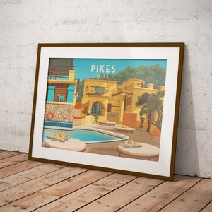 Cartel de la discoteca Pikes Ibiza, Hotel Pikes, Cartel de viaje de Ibiza, Space Ibiza, Tony Pike, Amnesia, Privilege, Cafe Mambo, España, San Antonio imagen 3