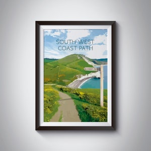 South West Coast Path National Trail Poster, National Park Print, Hiking Gift, Dorset, Somerset, Devon, Cornwall, Jurassic Coast Map, Travel