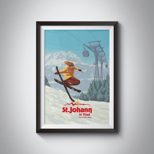 St Johann Ski Resort Poster, Kitzbuhel Alps, Tirol Austria Travel Poster, Vintage Ski Print, Sankt. Johann in Tirol, Oberndorf, Harschbichl