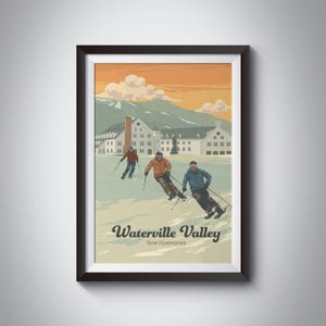 Waterville Valley New Hampshire Ski Resort Reise Poster, Snowboard, Vintage Druck, White Mountain National Forest, Ski Gebiet, Weg Karte Kunst