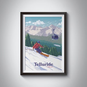 Telluride Colorado Poster, Ski Resort Print, Vintage Skiing Print, Retro Wall Art Gift, Snowboarding, Aspen, Boulder, Mountain Village, Map